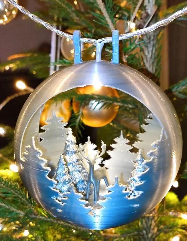 Snowglobe ornament with deer, christmas tree, snowman and empty for your design