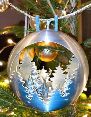Snowglobe ornament with deer, christmas tree, snowman and empty for your design