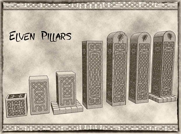 Elven Pillars (x10) for Dungeons & Dragons or Warhammer 40k tabletop Miniatures