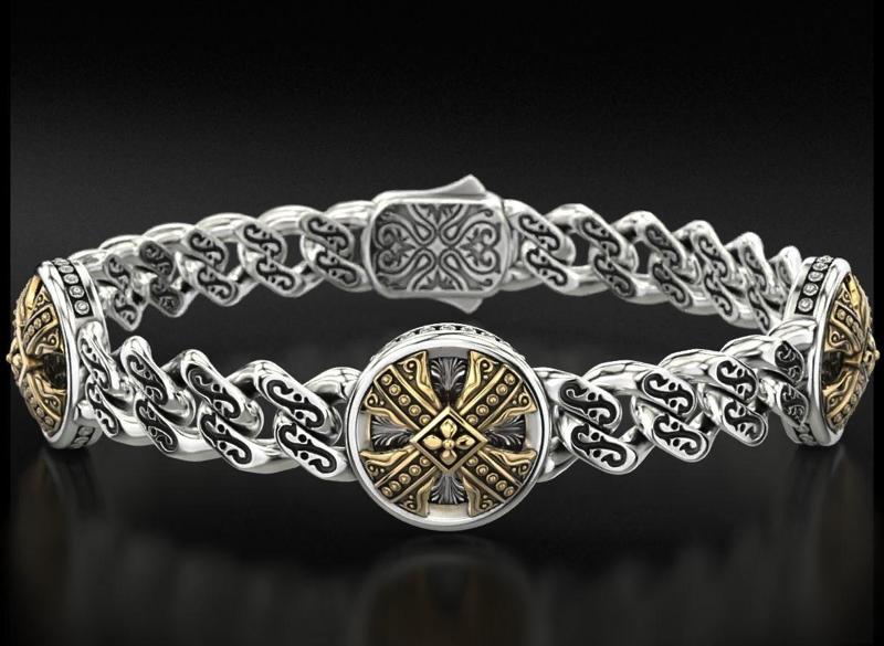 Bracelet with patterns and antique cross 724