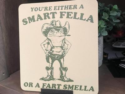 Smart Fella Sign / 2 color / funny  / Art / shelf