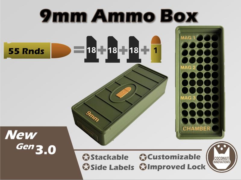 Ammo Box 9mm 55 Round for three 18 Round Mags + 1