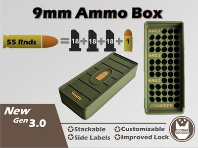 Ammo Box 9mm 55 Round for three 18 Round Mags + 1