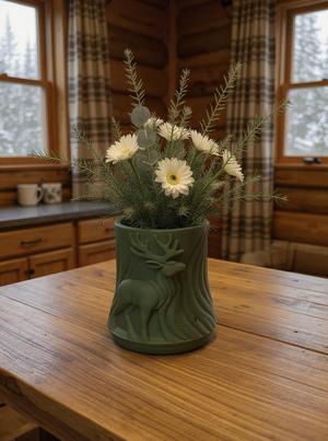 Winter Lodge -Printed Decorative Vase with Deer Relief