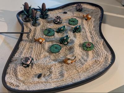 Zen Garden Pond - Frogs, Fish, Lotus & Cattails