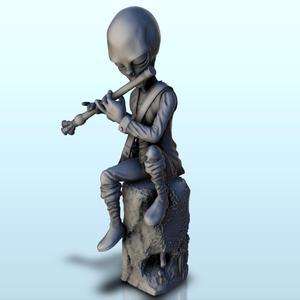Alien flute player on stone (18) (+ pre-supported version & rounded base) - SF Warhordes ET extraterrest Confrontation