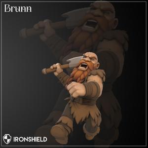 Brunn - Angry Barbarian Dwarf with Axe in Mid-Strike | Dynamic Dwarf Fighter Miniature for DnD & Fantasy TTRPG