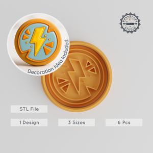 Lightning Bolt Cookie Cutter & Stamp Set, Perfect for Fondant, 6-Piece, Sizes S/M/L, Electric-Themed Baking Tool PRODUCT_2705