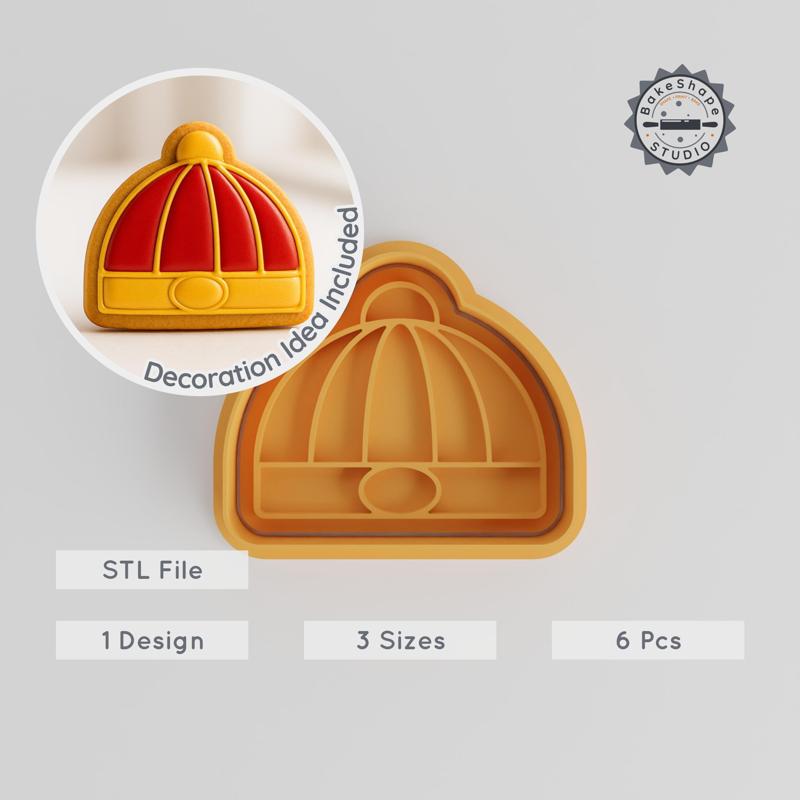 Chinese Hat Cookie Cutter & Stamp, Festival Cap, Traditional Design, 6-Piece Set, S/M/L, Perfect for Cookies & Fondant PRODUCT_2202