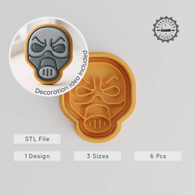 Gas Mask Man Shape Cutter & Stamp Set, Cookie & Fondant Decor, Halloween Horror Theme, 3 Sizes: S/M/L PRODUCT_965