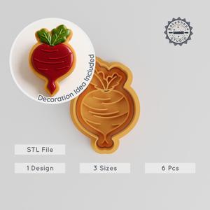 Beetroot Shape Cutter & Stamp Set, Perfect for Cookies & Fondant, S/M/L Sizes, 6-Piece Veggie Root, Organic Red Root PRODUCT_1042