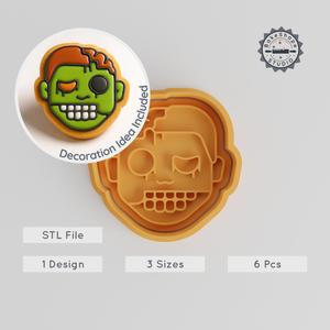 Zombie Boy Shape Cutter & Stamp Set, Halloween Cookie Fondant Tools, 6 Pcs, S/M/L Sizes PRODUCT_984