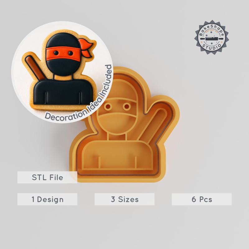 Ninja Shape Cutter & Stamp Set, Cookie & Fondant Tool, Stealth Warrior Design, S/M/L Sizes, 6-Piece Pack PRODUCT_1273