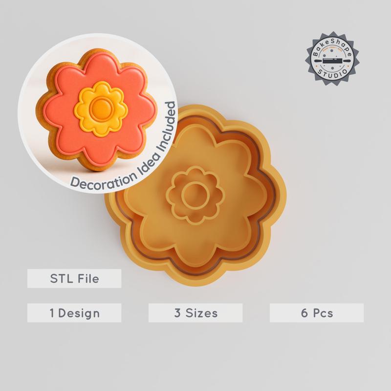 Flower Shape Cutter & Stamp, Cookie & Fondant Tool, Blossom, Floral, S/M/L Sizes, 6-Piece Set PRODUCT_52