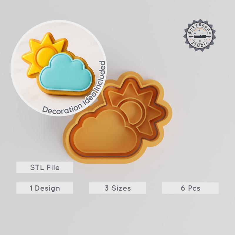 Cloud Sun Shape Cutter & Stamp, Cookie & Fondant Set, 6 Pieces, 3 Sizes S/M/L PRODUCT_22