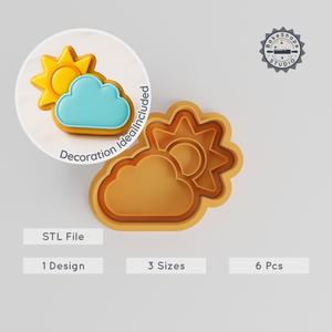 Cloud Sun Shape Cutter & Stamp, Cookie & Fondant Set, 6 Pieces, 3 Sizes S/M/L PRODUCT_22
