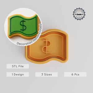Money Shape Cutter & Stamp Set, Cookie & Fondant Cutting Tools, Finance Theme, 6 Piece with 3 Sizes PRODUCT_550