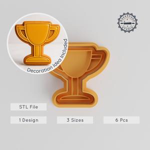 Trophy Cookie Cutter & Stamp Set, Award Cup Design, Fondant Decor, S/M/L Sizes, 6-Piece Victory Prize Tool PRODUCT_557