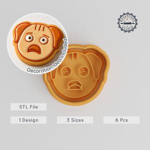 Nervous Face Shape Cutter & Stamp Set, Cookie & Fondant Tools, 3 Sizes, 6 Pieces PRODUCT_894