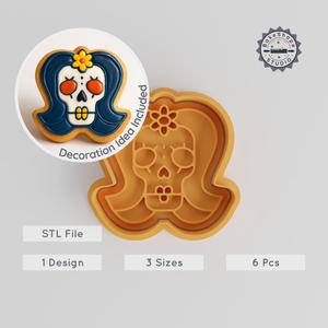 Skull Shape Cutter & Stamp Set, Cookie & Fondant Tool, 3 Sizes, Skeleton Head & Macabre Face Designs PRODUCT_941