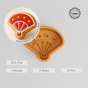 Hand Fan Shape Cutter & Stamp Set, Festival & Cultural Design, Cookie & Fondant Tool, 6-Piece, S/M/L Sizes PRODUCT_2199