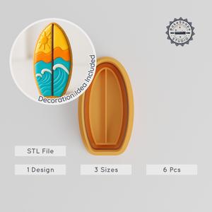 Surfboard Shape Cutter & Stamp, Cookie & Fondant Decor, Summer Beach Surfing, 6-Piece Set, S/M/L Sizes PRODUCT_524