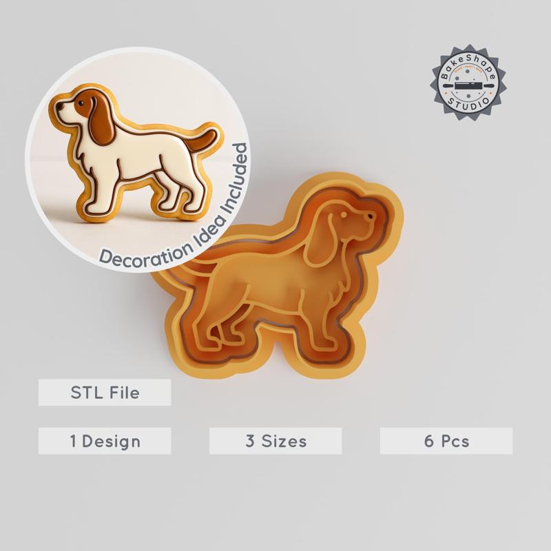 English Springer Cookie Cutter & Stamp, Dog Breed Baking Tools, Pet Spaniel Fondant Decor, 6-Piece Set in S, M, L Sizes PRODUCT_304