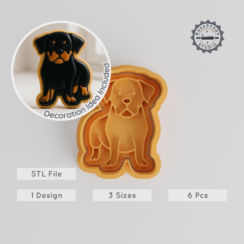 Rottweiler Cookie Cutter & Stamp Set, 6 Pieces, Guard Dog Design, Perfect for Fondant & Cookies, Sizes S/M/L PRODUCT_307
