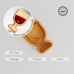 Wine Bottle & Glass Cutter Stamp Set, 6-Piece, S/M/L, for Cookies & Fondant, Drink-Themed 3D Print STL PRODUCT_553