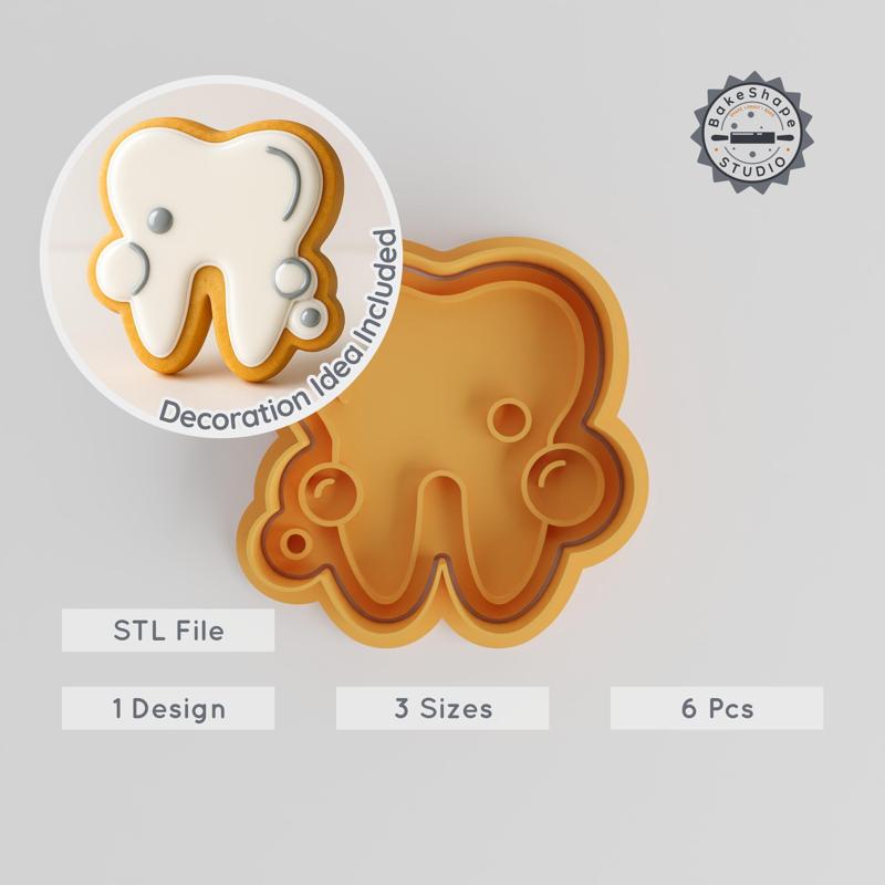 Dental Tooth Shape Cutter & Stamp, Cookie & Fondant Tool, 6-Piece Set, 3 Sizes S/M/L, Oral Care Baking Decor PRODUCT_511