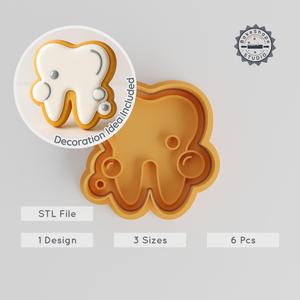 Dental Tooth Shape Cutter & Stamp, Cookie & Fondant Tool, 6-Piece Set, 3 Sizes S/M/L, Oral Care Baking Decor PRODUCT_511