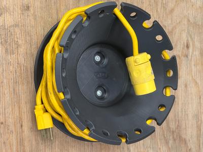 Wall mount spool reel extension cable rope storage