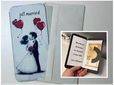 greetings card Wedding couple with baloon