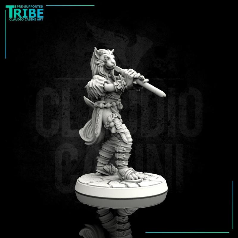 (0079) Female felinid bard with magic flute