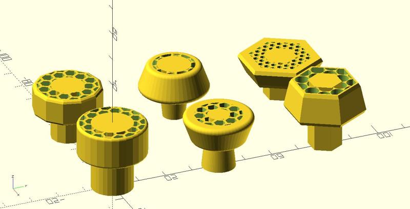 Anpassbares / Customizable OpenSCAD- Script  für / for Schrankknöpfe mit Muster / Cabinet knobs with patterns
