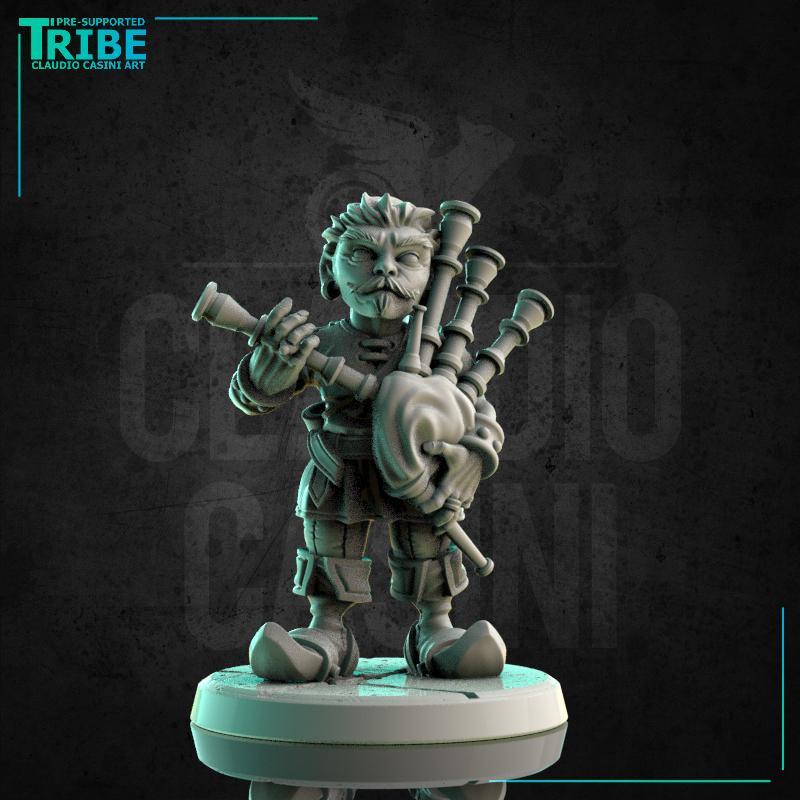 (0181) Male halfling hobbit bard musician with a bagpipes
