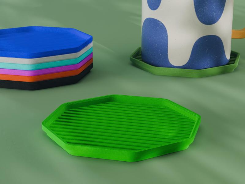 Stackable Striped Octagon Coaster Set 3D Print STL File | 3 Sizes 