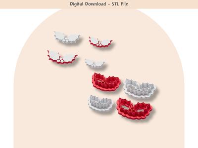 Christmas Holly Clay Cutter for Polymer Clay | Digital STL File | Clay Tools | 4 Sizes Christmas Cla