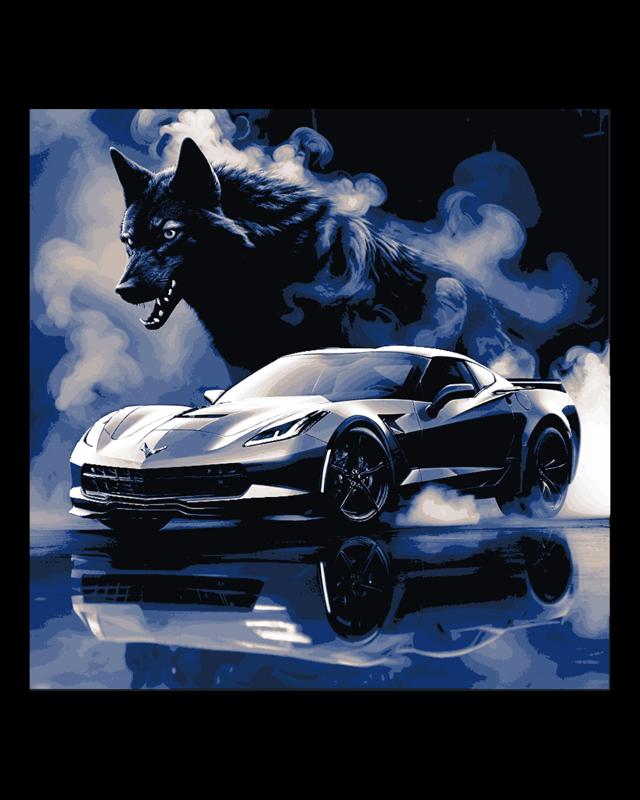 Modern Chevy Corvette in rich blues and greys - Black wolf on the Prowl