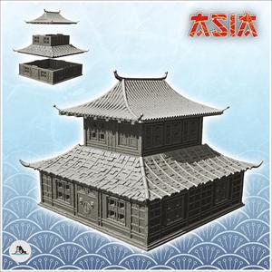 Asian building with double roofs and monumental wooden door (24) - Medieval Asia Feudal Asian Traditionnal Ninja Oriental