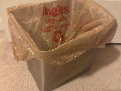 Trashcan with grocery bag hook - HDR2