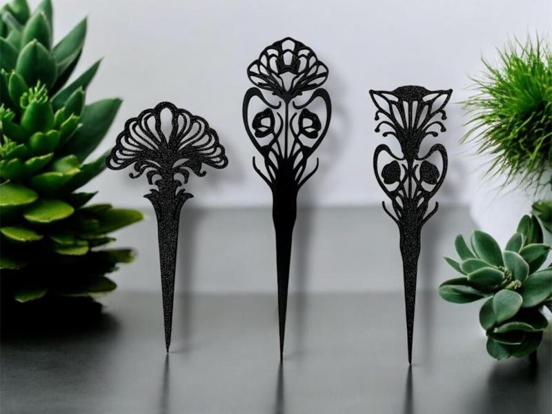 3 different plant marker ornaments