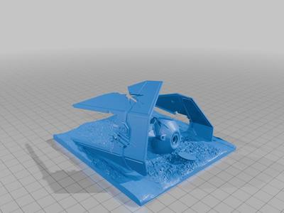 Crashed Tie Interceptor with 3/8 inch hole for Aquarium air hose, 1/48 scale