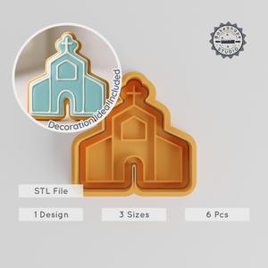 Church Shape Cutter & Stamp Set, Building Cookie & Fondant Tools, 3 Sizes, Chapel, Temple, Abbey, Worship Hall Design PRODUCT_239
