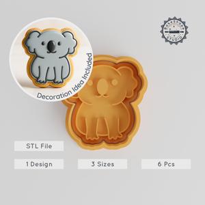 Koala Cookie Cutter & Stamp Set, Cute Animal Design, 6 Piece Collection, Perfect for Fondant & Cookies, Size Options S/M/L PRODUCT_2145