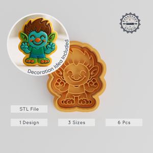 Fantasy Troll Cookie Cutter & Stamp Set, 6-Piece Cave Monster Shapes, S/M/L Sizes, Perfect for Fondant PRODUCT_1038