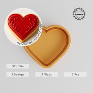 Heart Shape Cutter & Stamp, Cookie & Fondant Perfect, 3 Sizes Set S/M/L, Love & Romance Emblem, Emotion, Passion Icon PRODUCT_19