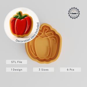Paprika Shape Cutter & Stamp, Perfect for Cookies & Fondant, S/M/L Sizes, 6-Piece Set, Organic Spice Design PRODUCT_1065