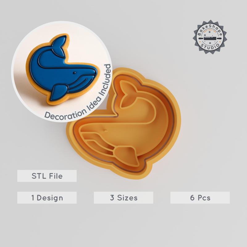 Whale Shape Cutter & Stamp Set, Ocean Mammal Cookie & Fondant, 3 Sizes S/M/L, DIY Baking & Craft Tool PRODUCT_1157