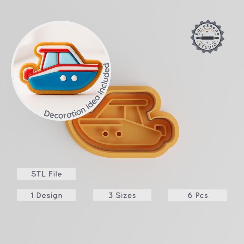 Speed Boat Shape Cutter & Stamp, Cookie Fondant Tool, Nautical Design, 3 Sizes S/M/L, Baking Decoration Set PRODUCT_1089